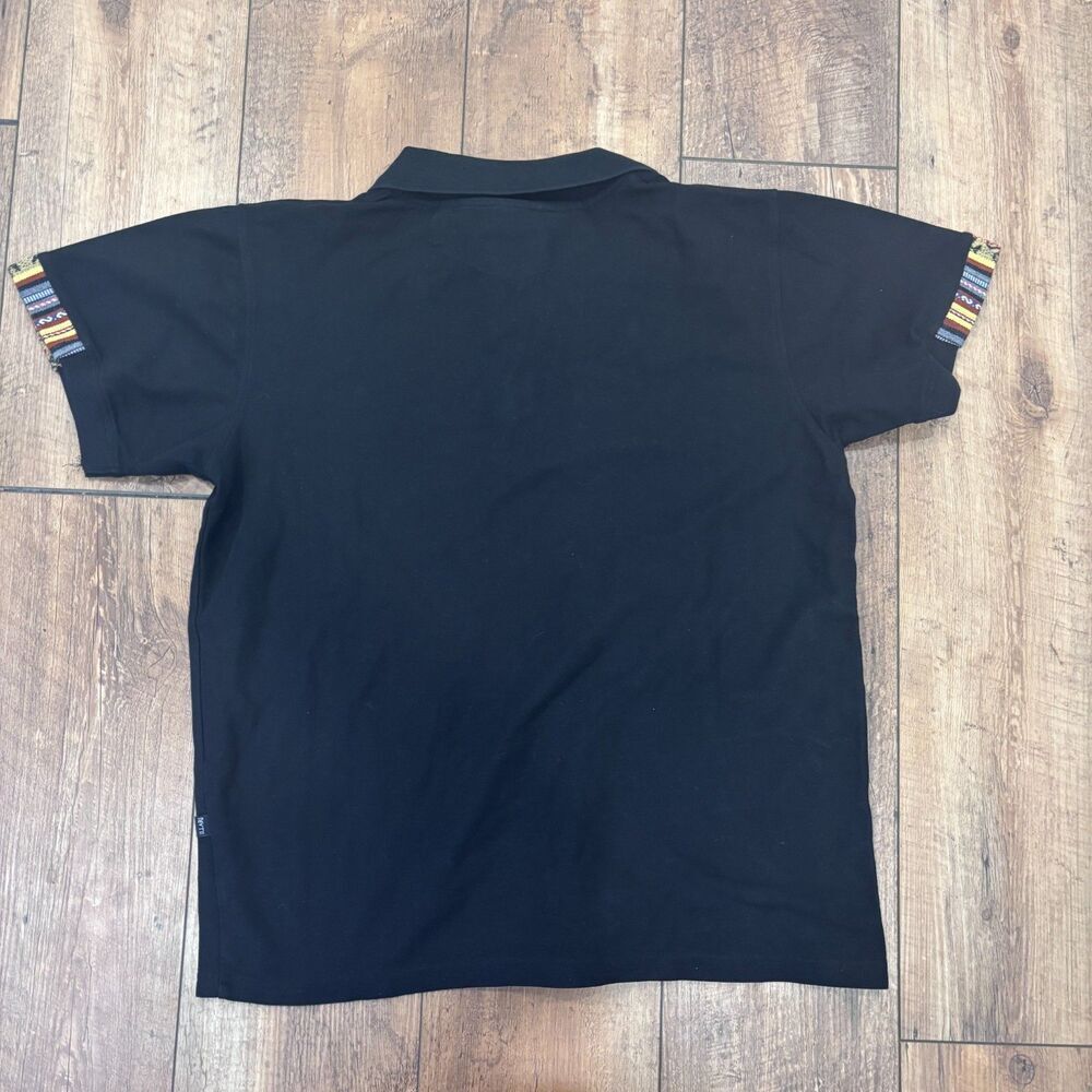 Illari Souvenirs Large Black Peruvian Woven Trim Short Sleeve Polo 100% Cotton - Picture 4 of 6